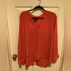 Karen Kane, Size XL, bright orange, V neck, cuff sleeve,